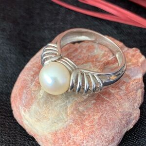 Vintage Cultured Pearl Sterling Silver 925 IPS Ring Art Nouveau SZ 6.75